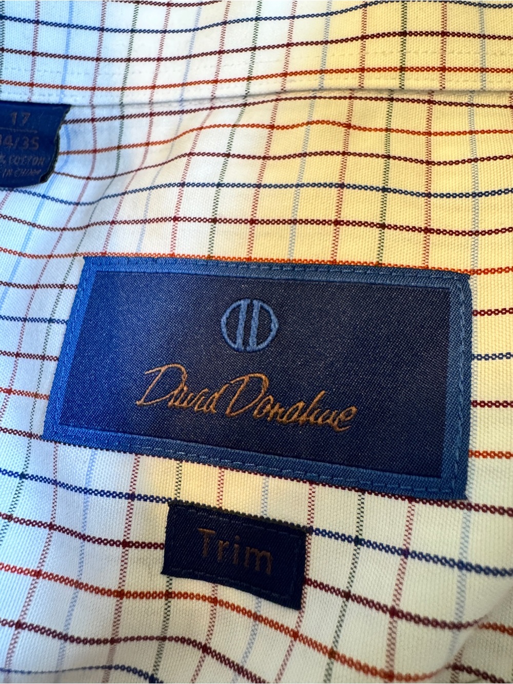 David Donahue Trim Fit Plaid Dress Shirt Men’s 17 34/35 100% Cotton large - Picture 4 of 9